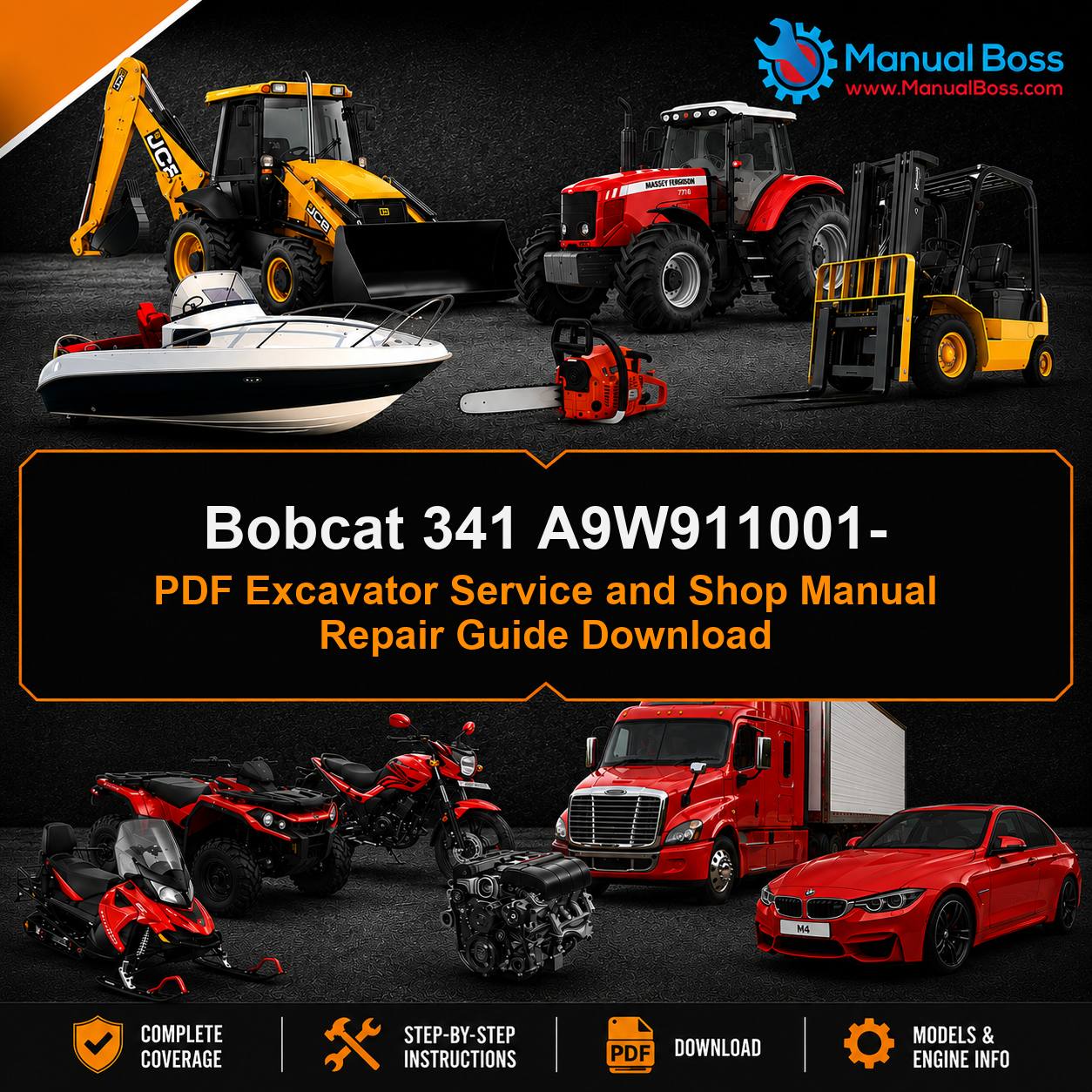 Bobcat 341 A9W911001- PDF Excavator Service and Shop Manual Repair Guide Download