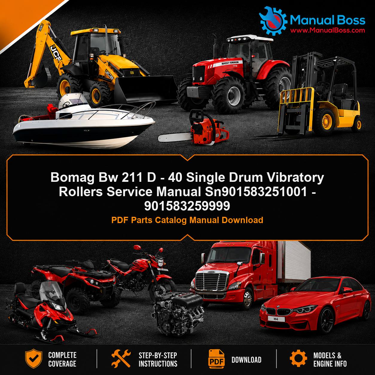 Bomag Bw 211 D - 40 Single Drum Vibratory Rollers Service Manual Sn901583251001 - 901583259999 PDF Parts Catalog Manual Download
