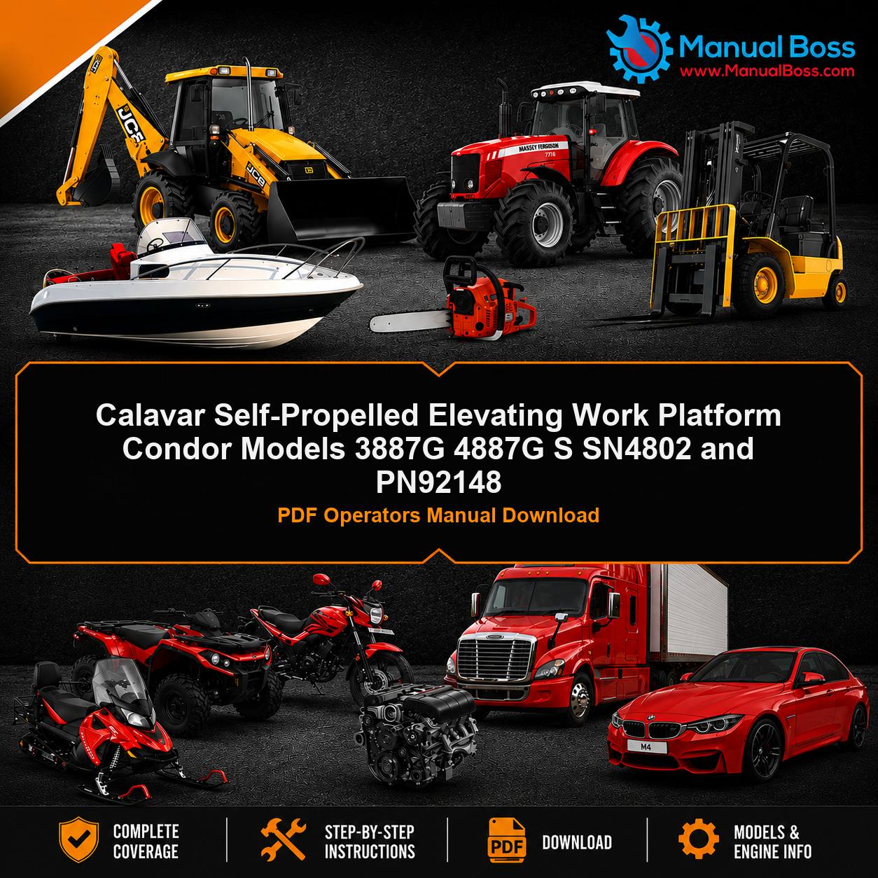 Calavar Self-Propelled Elevating Work Platform Condor Models 3887G 4887G S SN4802 and PN92148 PDF Operators Manual Download