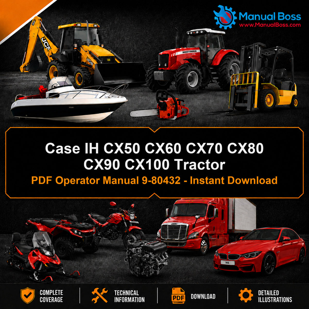 Case IH CX50 CX60 CX70 CX80 CX90 CX100 Tractor PDF Operator Manual 9-80432 - Instant Download