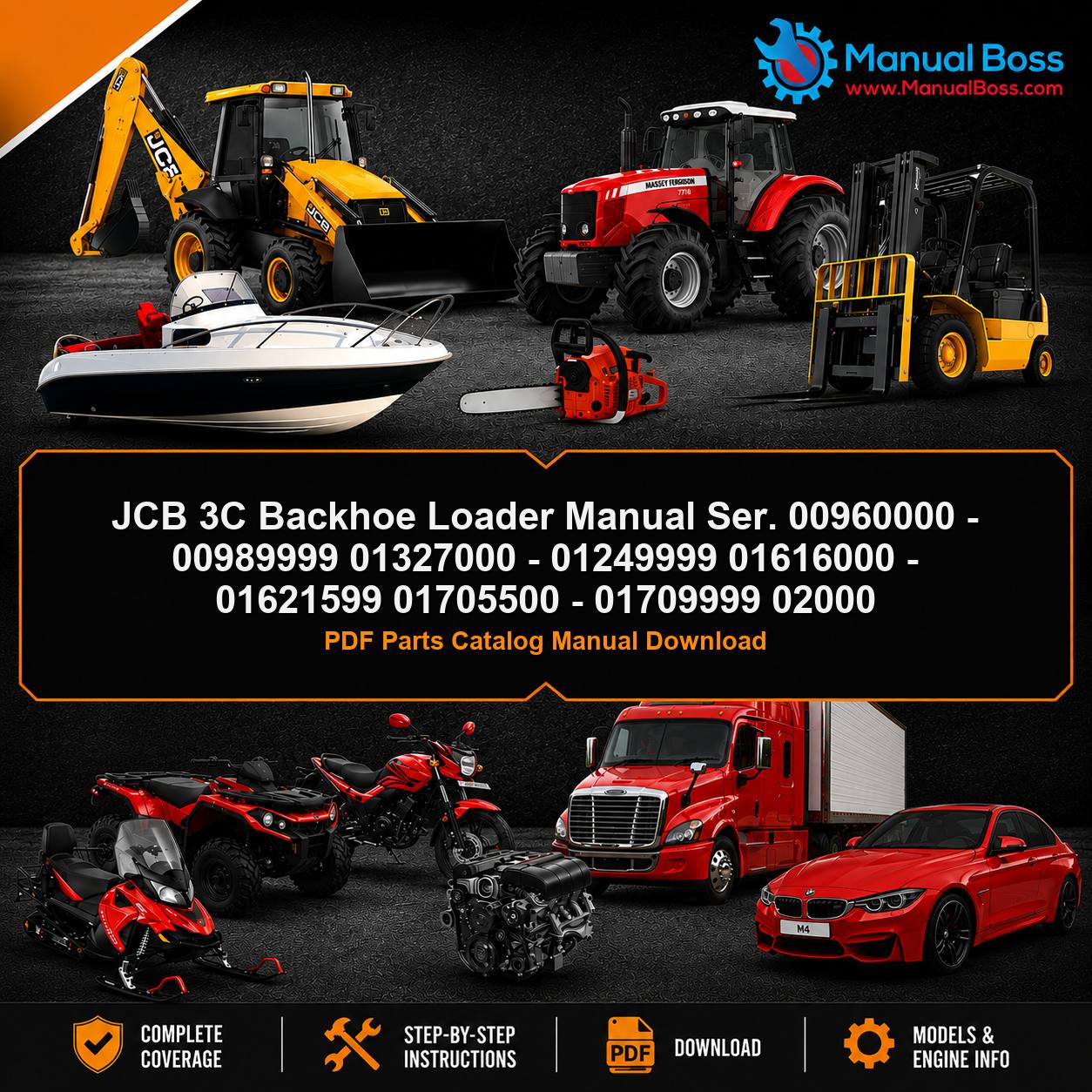 JCB 3C Backhoe Loader Manual Ser. 00960000 - 00989999 01327000 - 01249999 01616000 - 01621599 01705500 - 01709999 02000 PDF Parts Catalog Manual Download