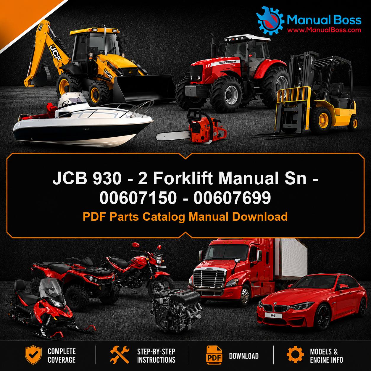 JCB 930 - 2 Forklift Manual Sn - 00607150 - 00607699 PDF Parts Catalog Manual Download