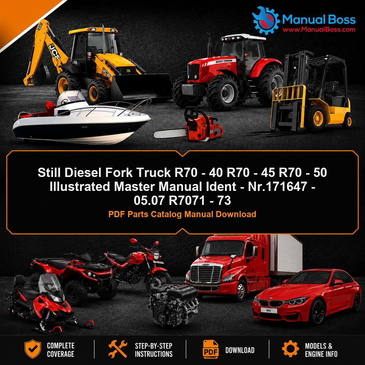 Still Diesel Fork Truck R70 - 40 R70 - 45 R70 - 50 Illustrated Master Manual Ident - Nr.171647 - 05.07 R7071 - 73 PDF Parts Catalog Manual Download