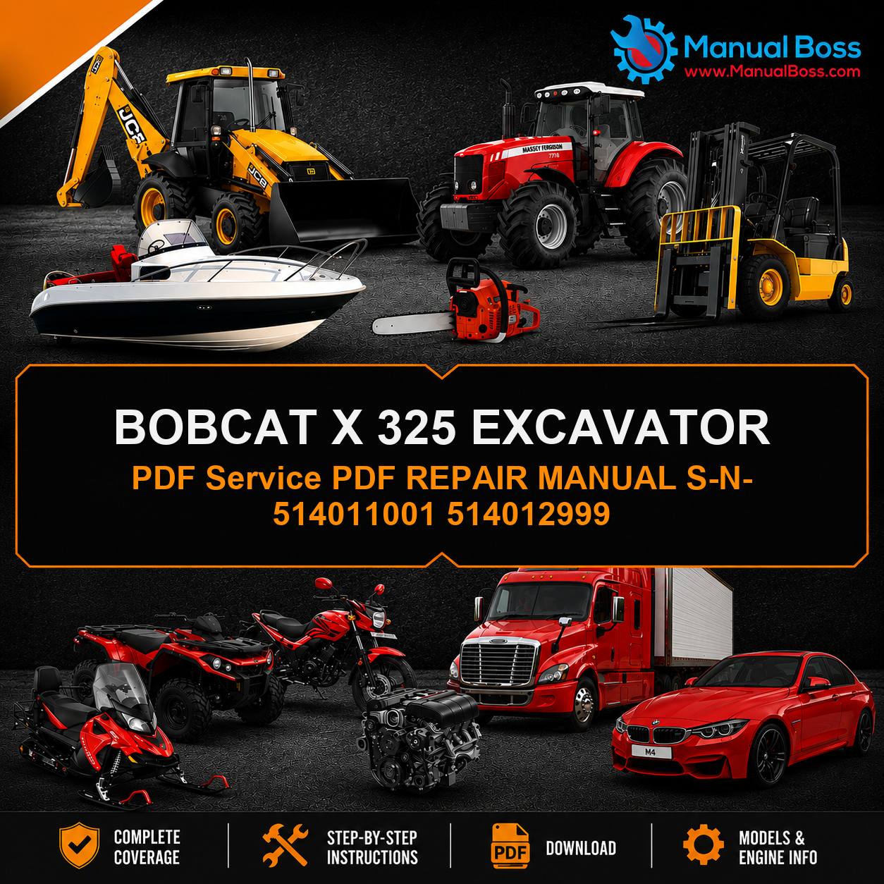BOBCAT X 325 EXCAVATOR PDF Service PDF REPAIR MANUAL S-N- 514011001 514012999