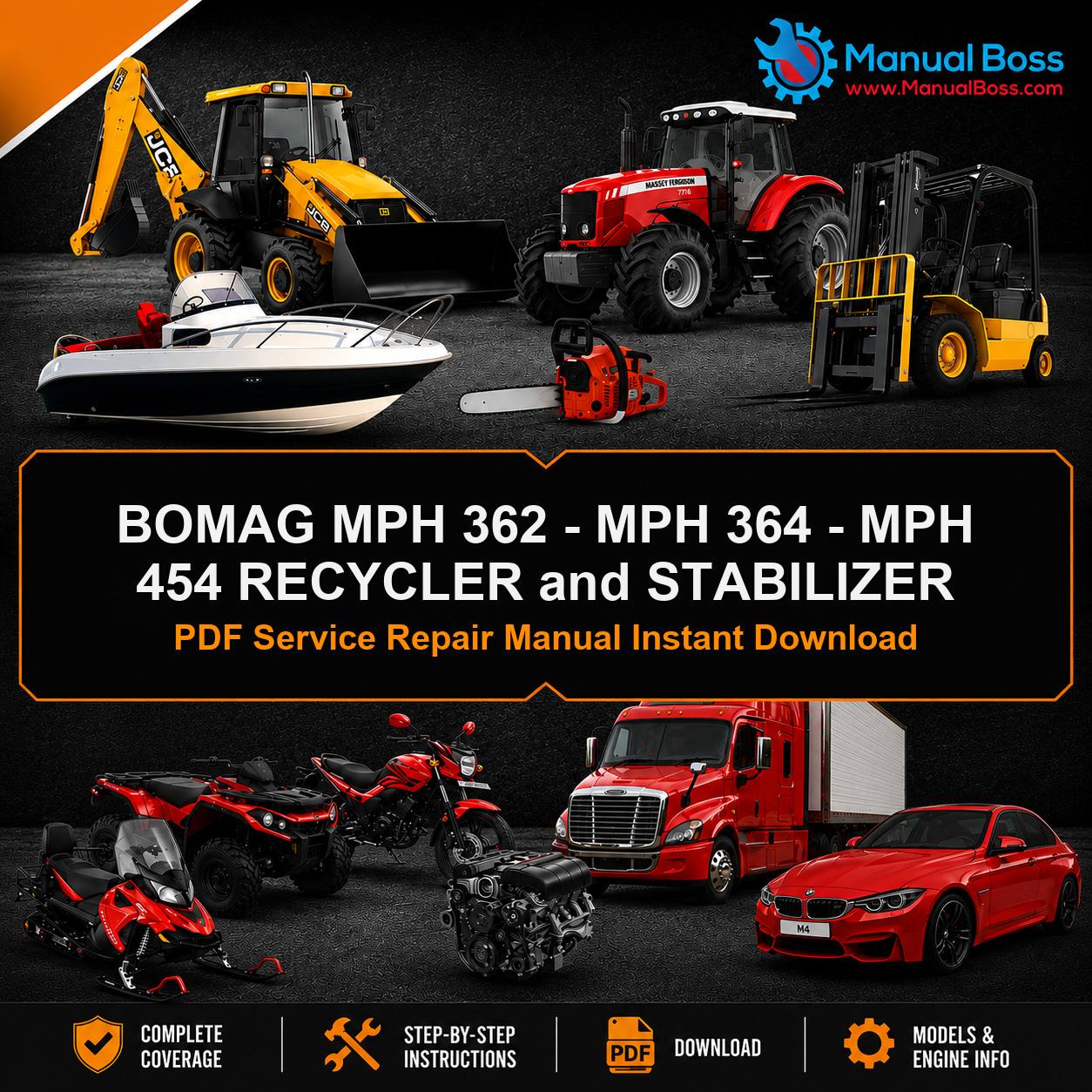 BOMAG MPH 362 - MPH 364 - MPH 454 RECYCLER and STABILIZER PDF Service Repair Manual Instant Download