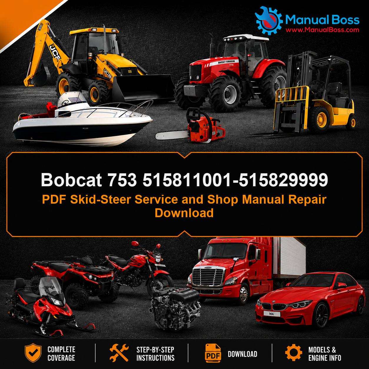 Bobcat 753 515811001-515829999 PDF Skid-Steer Service and Shop Manual Repair Download
