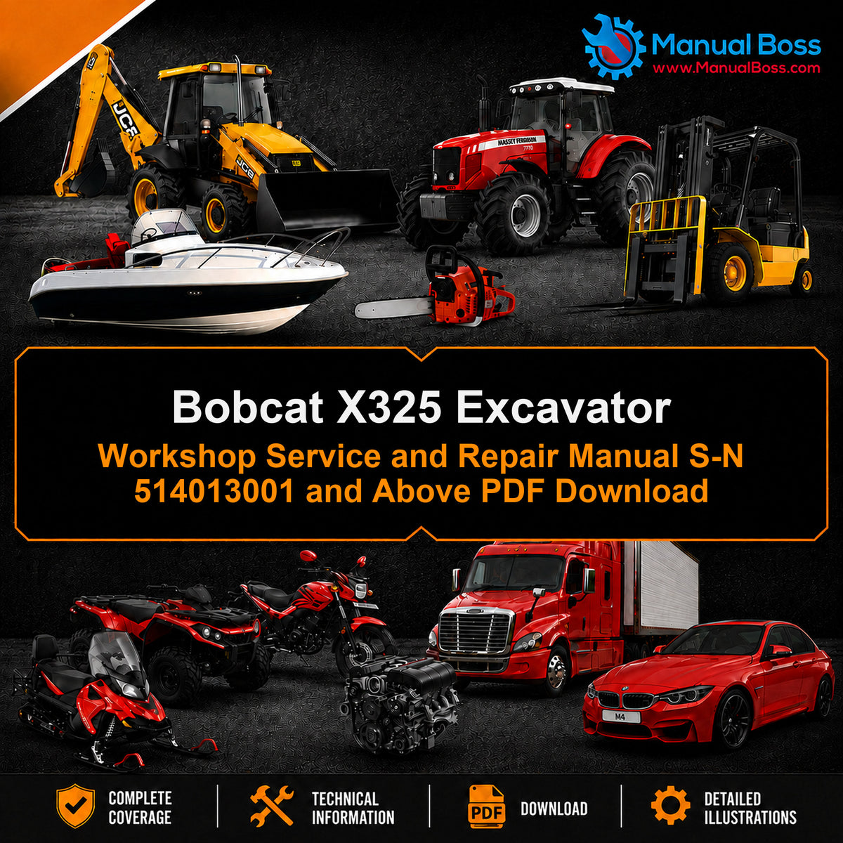 Bobcat X325 Excavator Workshop Service and Repair Manual S-N 514013001 and Above PDF Download