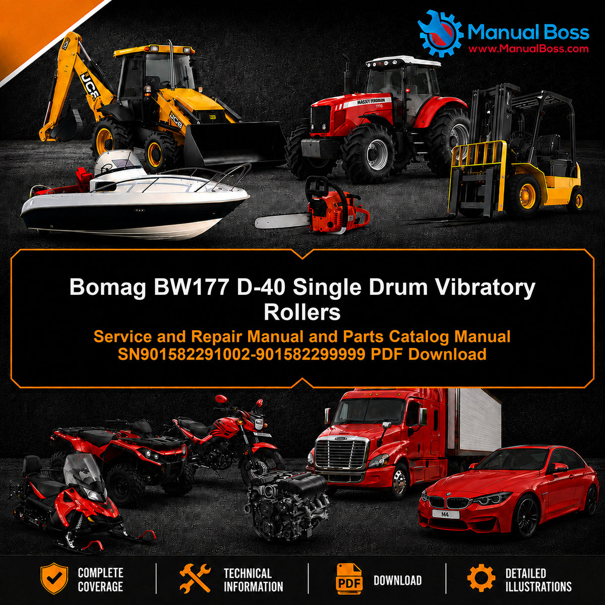 Bomag BW177 D-40 Single Drum Vibratory Rollers Service and Repair Manual and Parts Catalog Manual SN901582291002-901582299999 PDF Download