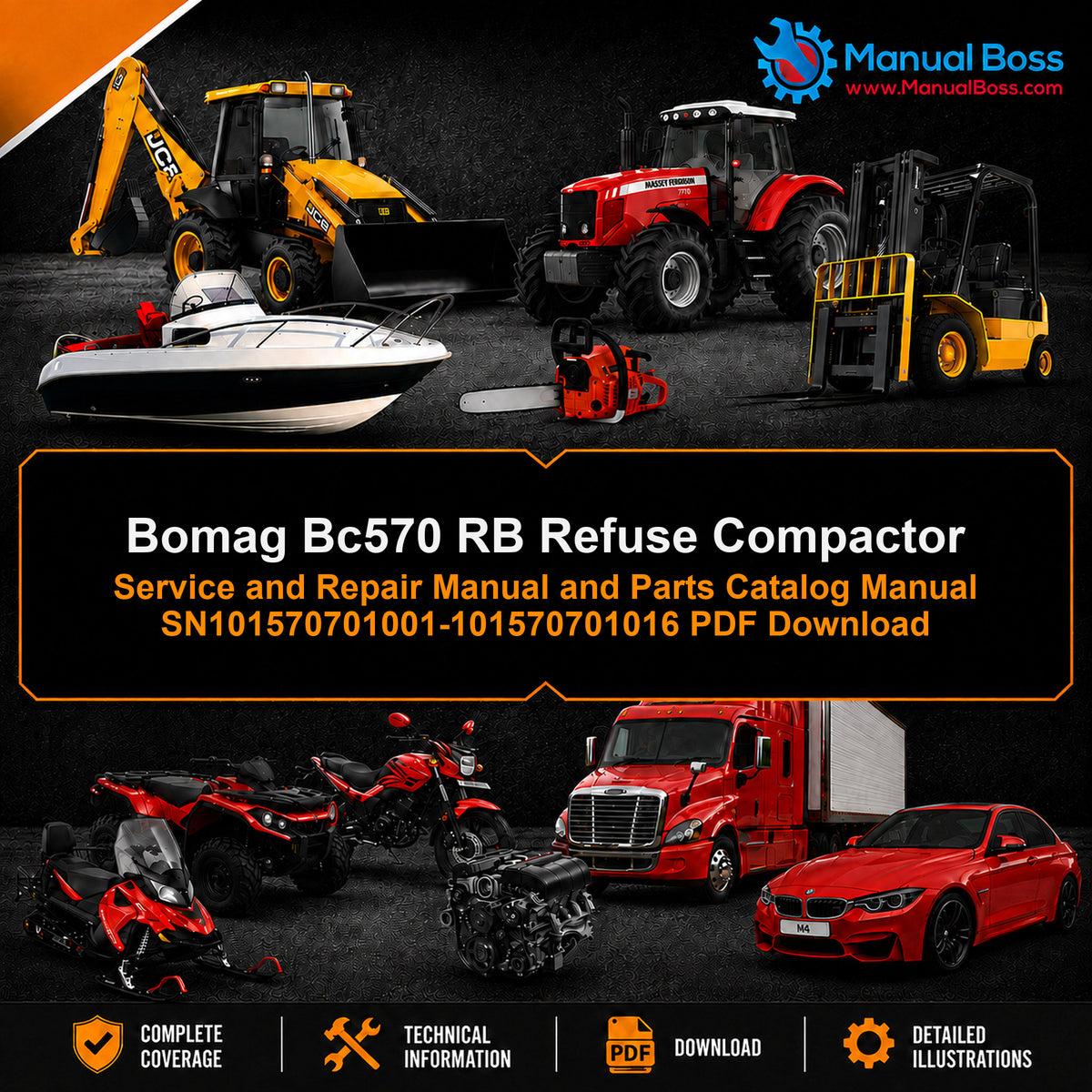Bomag Bc570 RB Refuse Compactor Service and Repair Manual and Parts Catalog Manual SN101570701001-101570701016 PDF Download
