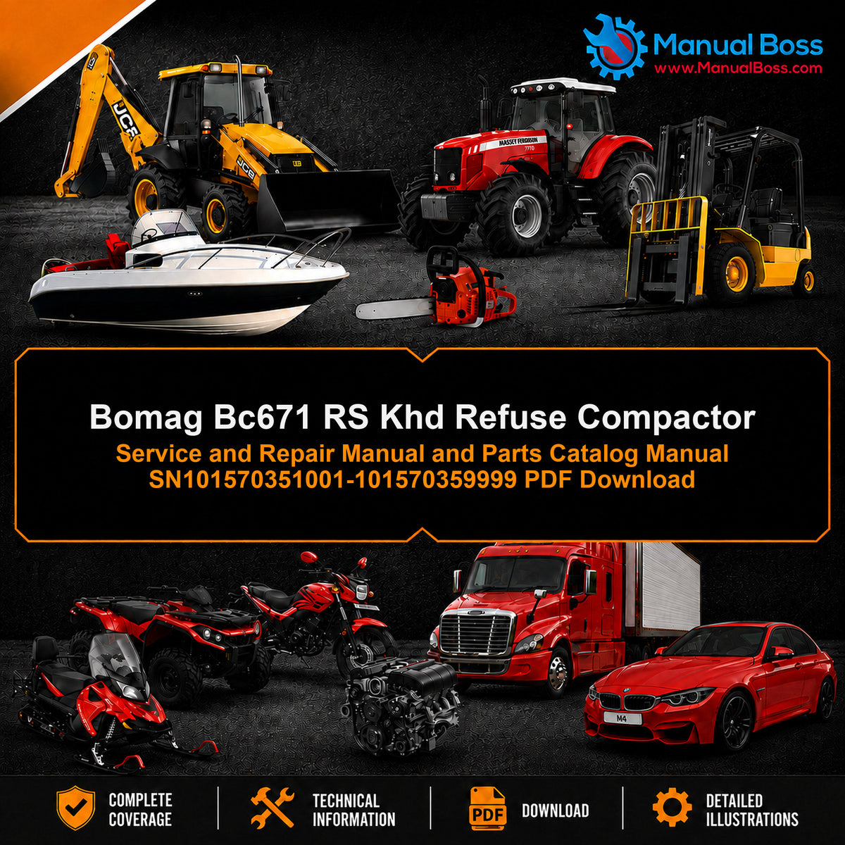 Bomag Bc671 RS Khd Refuse Compactor Service and Repair Manual and Parts Catalog Manual SN101570351001-101570359999 PDF Download