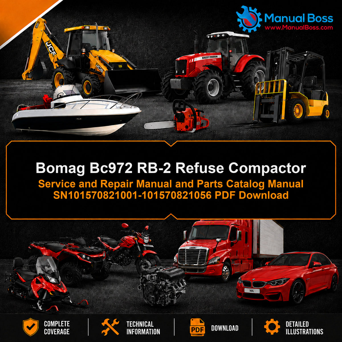 Bomag Bc972 RB-2 Refuse Compactor Service and Repair Manual and Parts Catalog Manual SN101570821001-101570821056 PDF Download
