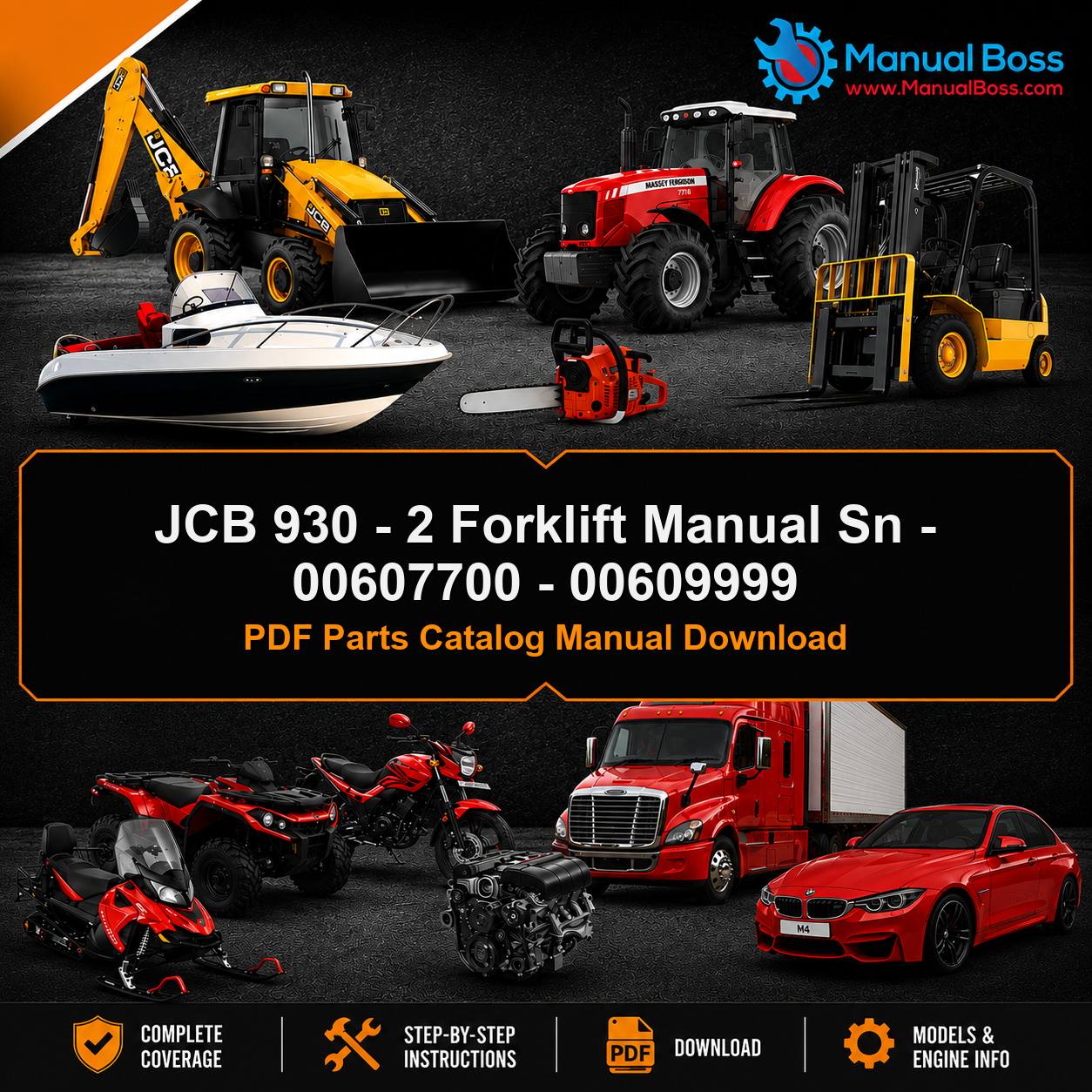 JCB 930 - 2 Forklift Manual Sn - 00607700 - 00609999 PDF Parts Catalog Manual Download