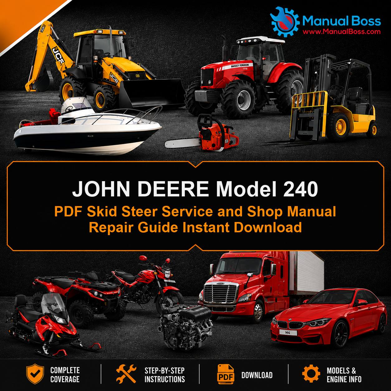 JOHN DEERE Model 240 PDF Skid Steer Service and Shop Manual Repair Guide Instant Download