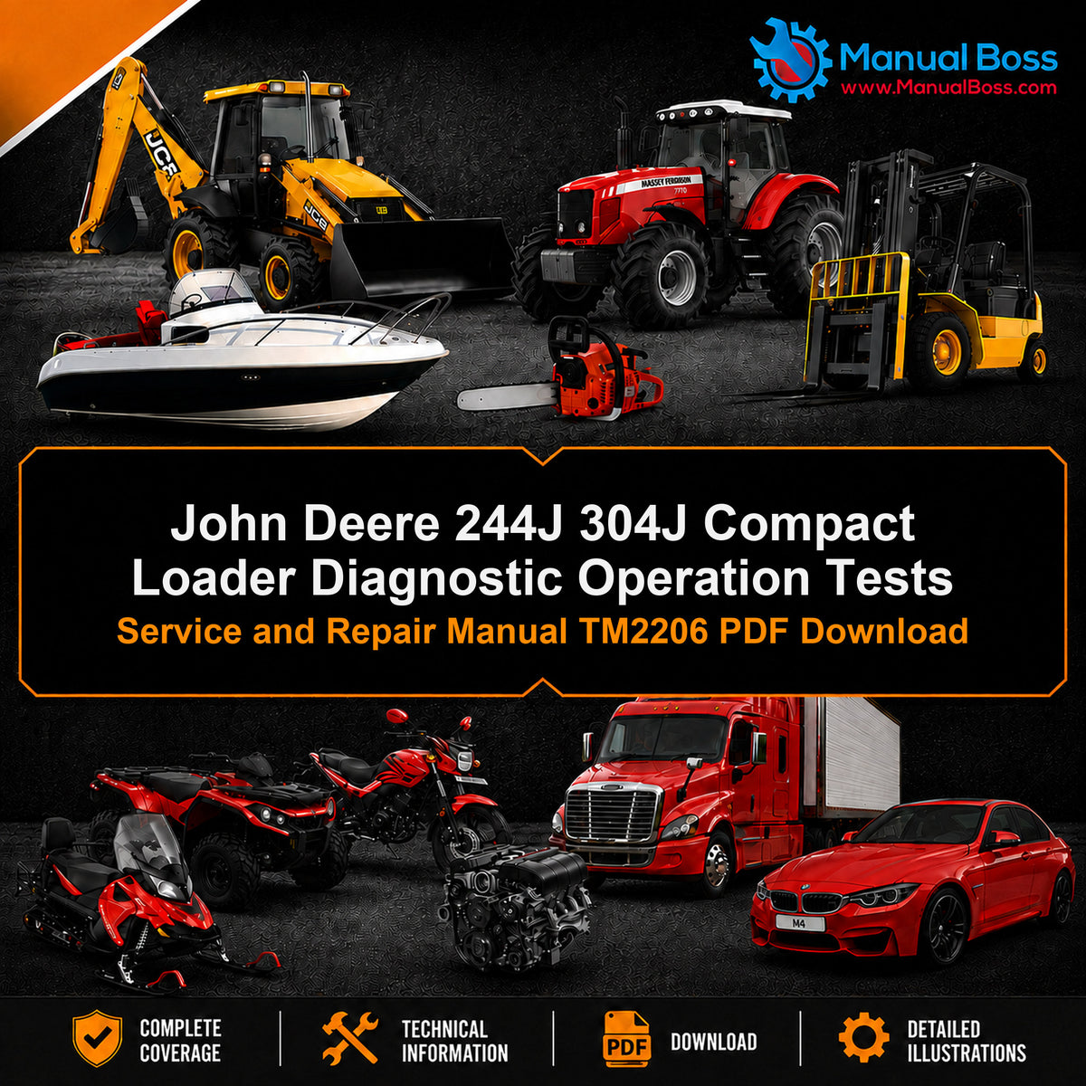 John Deere 244J 304J Compact Loader Diagnostic Operation Tests Service and Repair Manual TM2206 PDF Download