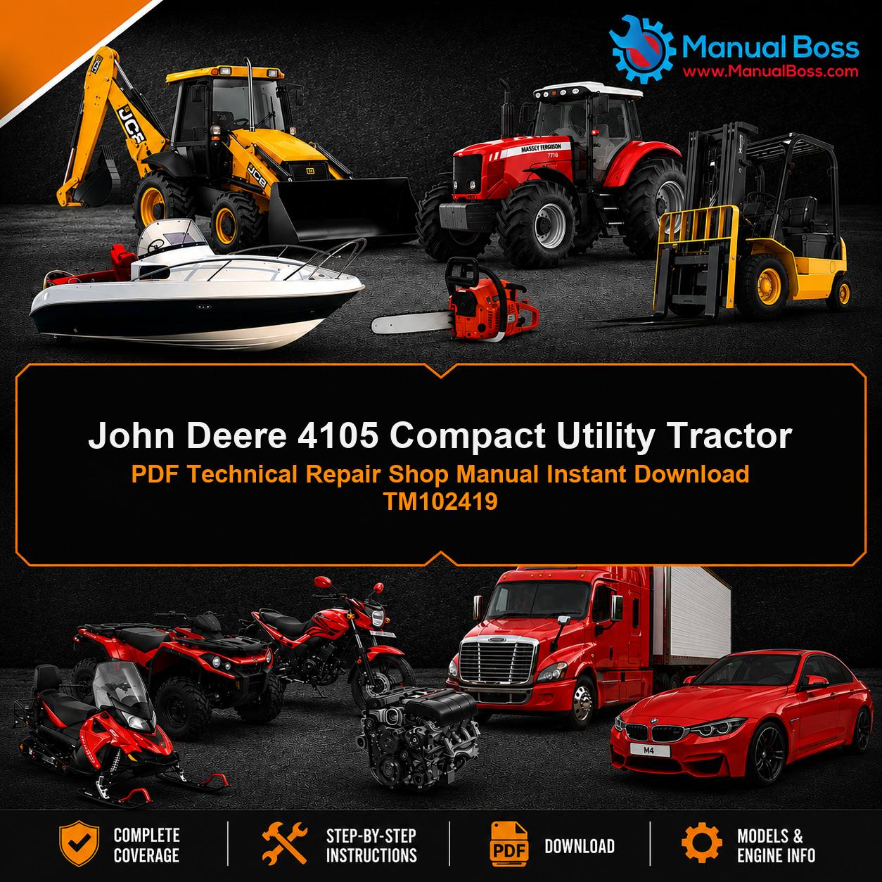 John Deere 4105 Compact Utility Tractor PDF Technical Repair Shop Manual Instant Download TM102419