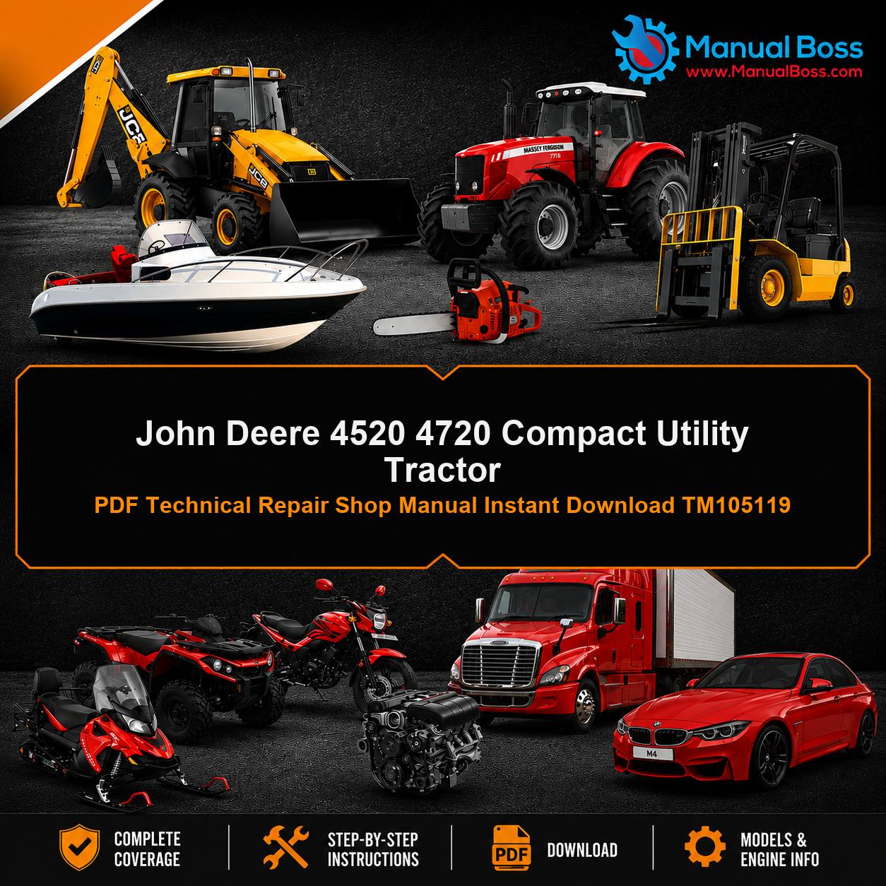 John Deere 4520 4720 Compact Utility Tractor PDF Technical Repair Shop Manual Instant Download TM105119