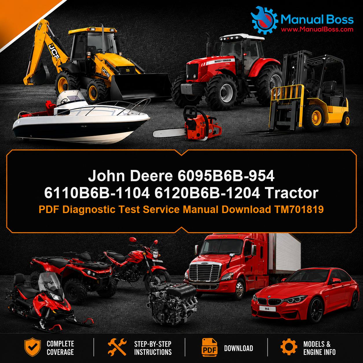 John Deere 6095B6B-954 6110B6B-1104 6120B6B-1204 Tractor PDF Diagnostic Test Service Manual Download TM701819