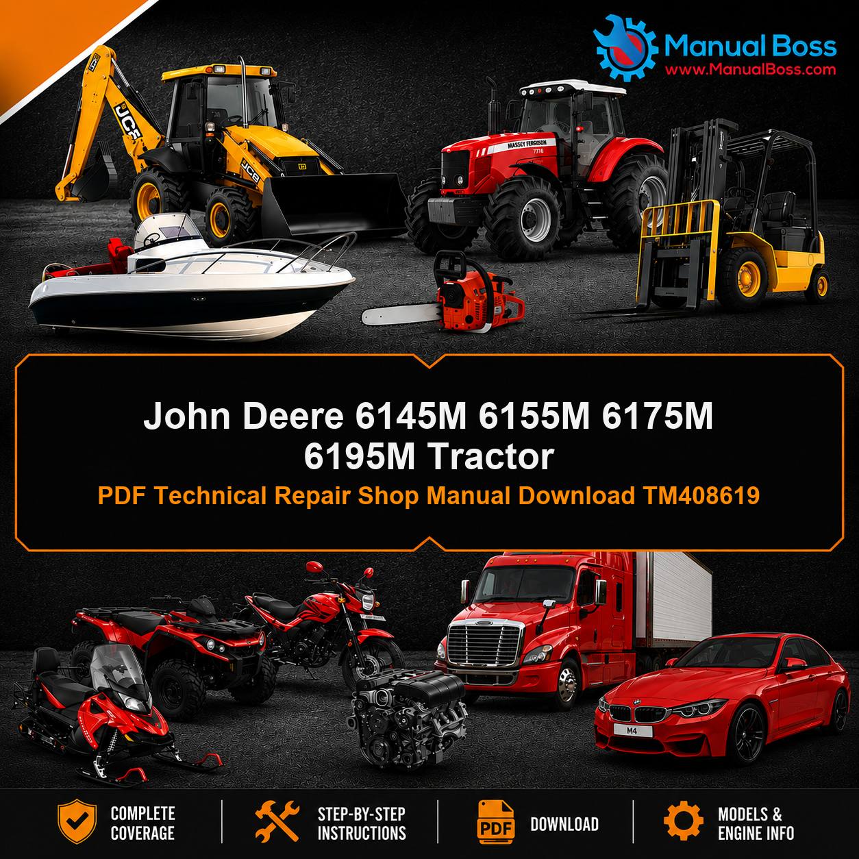 John Deere 6145M 6155M 6175M 6195M Tractor PDF Technical Repair Shop Manual Download TM408619