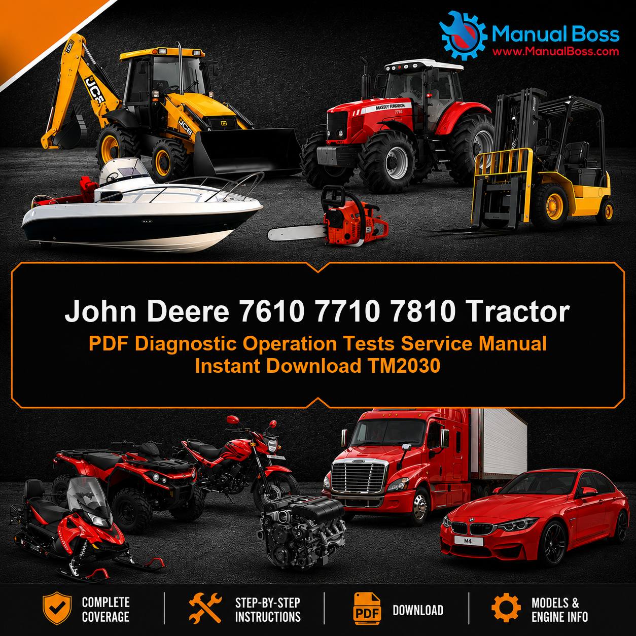 John Deere 7610 7710 7810 Tractor PDF Diagnostic Operation Tests Service Manual Instant Download TM2030