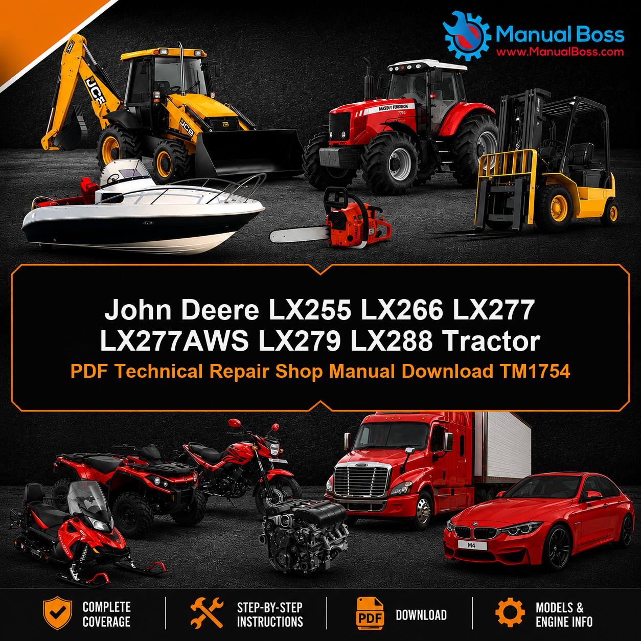 John Deere LX255 LX266 LX277 LX277AWS LX279 LX288 Tractor PDF Technical Repair Shop Manual Download TM1754