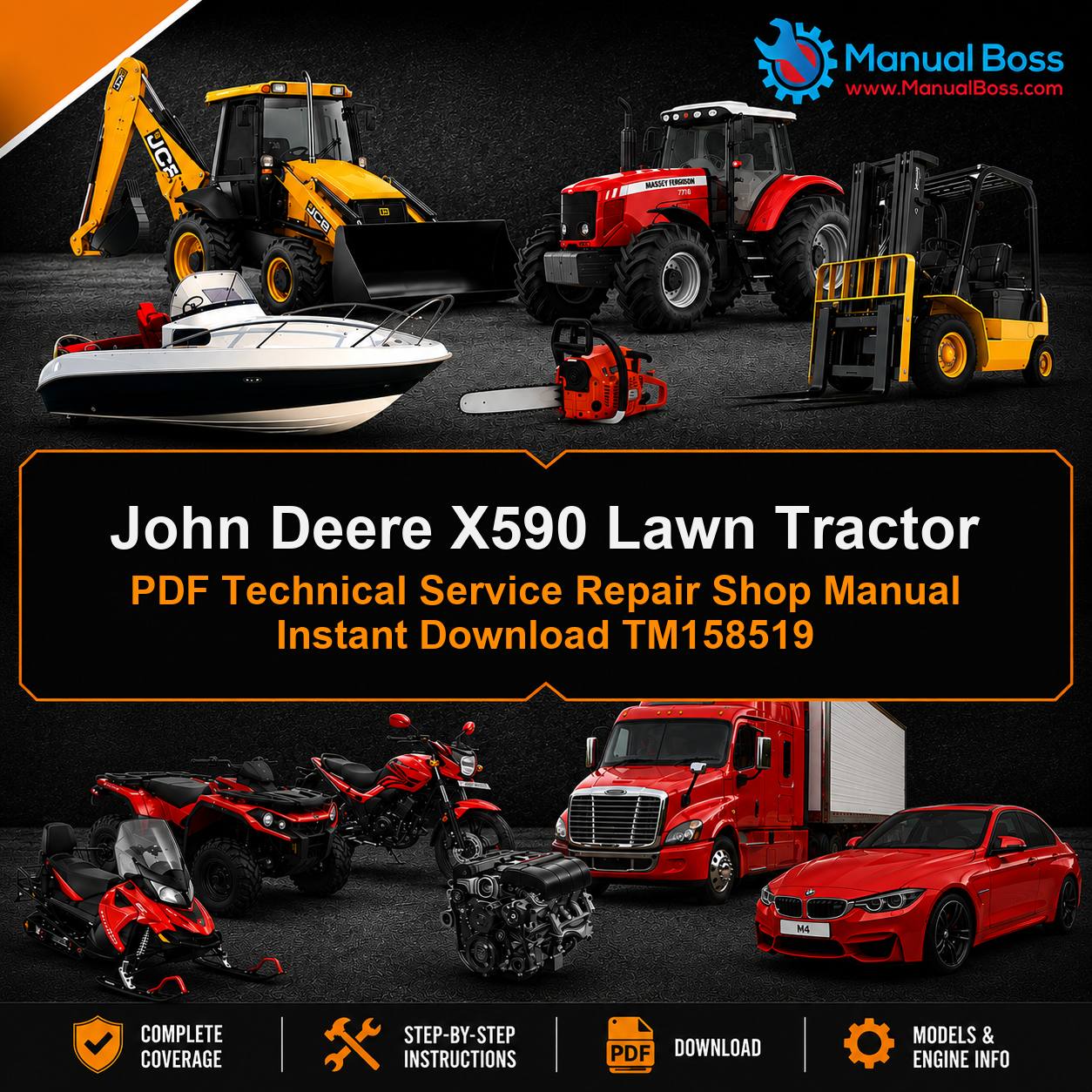 John Deere X590 Lawn Tractor PDF Technical Service Repair Shop Manual Instant Download TM158519