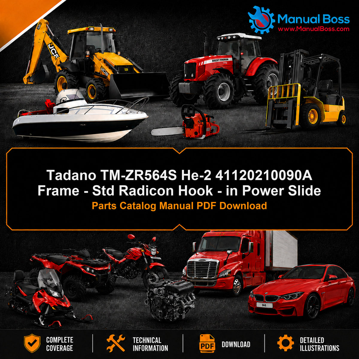 Tadano TM-ZR564S He-2 41120210090A Frame - Std Radicon Hook - in Power Slide Parts Catalog Manual PDF Download