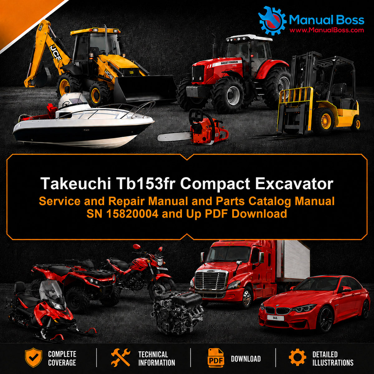 Takeuchi Tb153fr Compact Excavator Service and Repair Manual and Parts Catalog Manual SN 15820004 and Up PDF Download