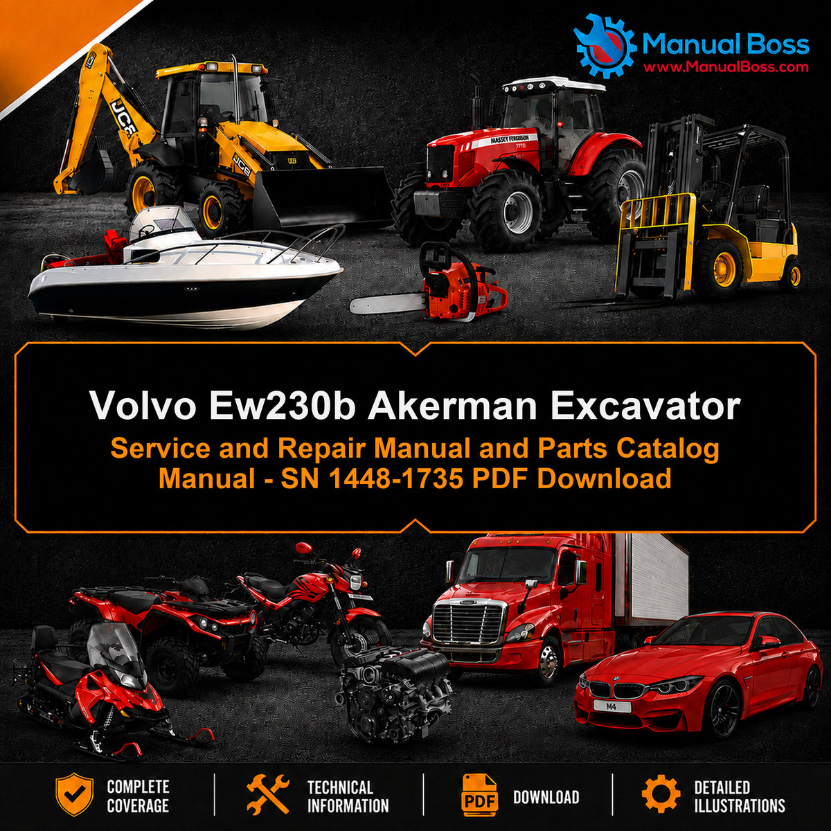 Volvo Ew230b Akerman Excavator Service and Repair Manual and Parts Catalog Manual - SN 1448-1735 PDF Download